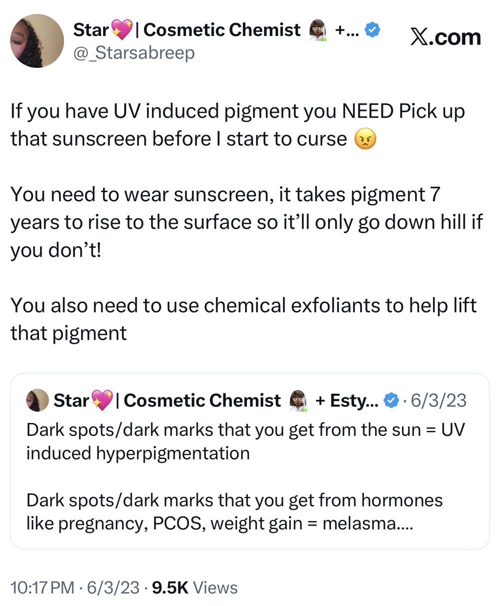 Founder post on treating UV induced pigment